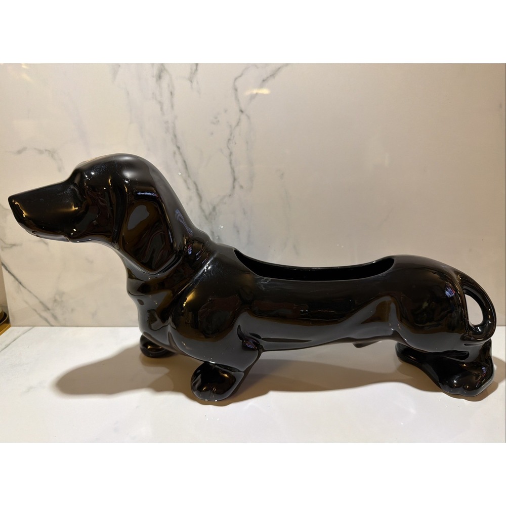 Vintage MCM Dachshund Black Planter